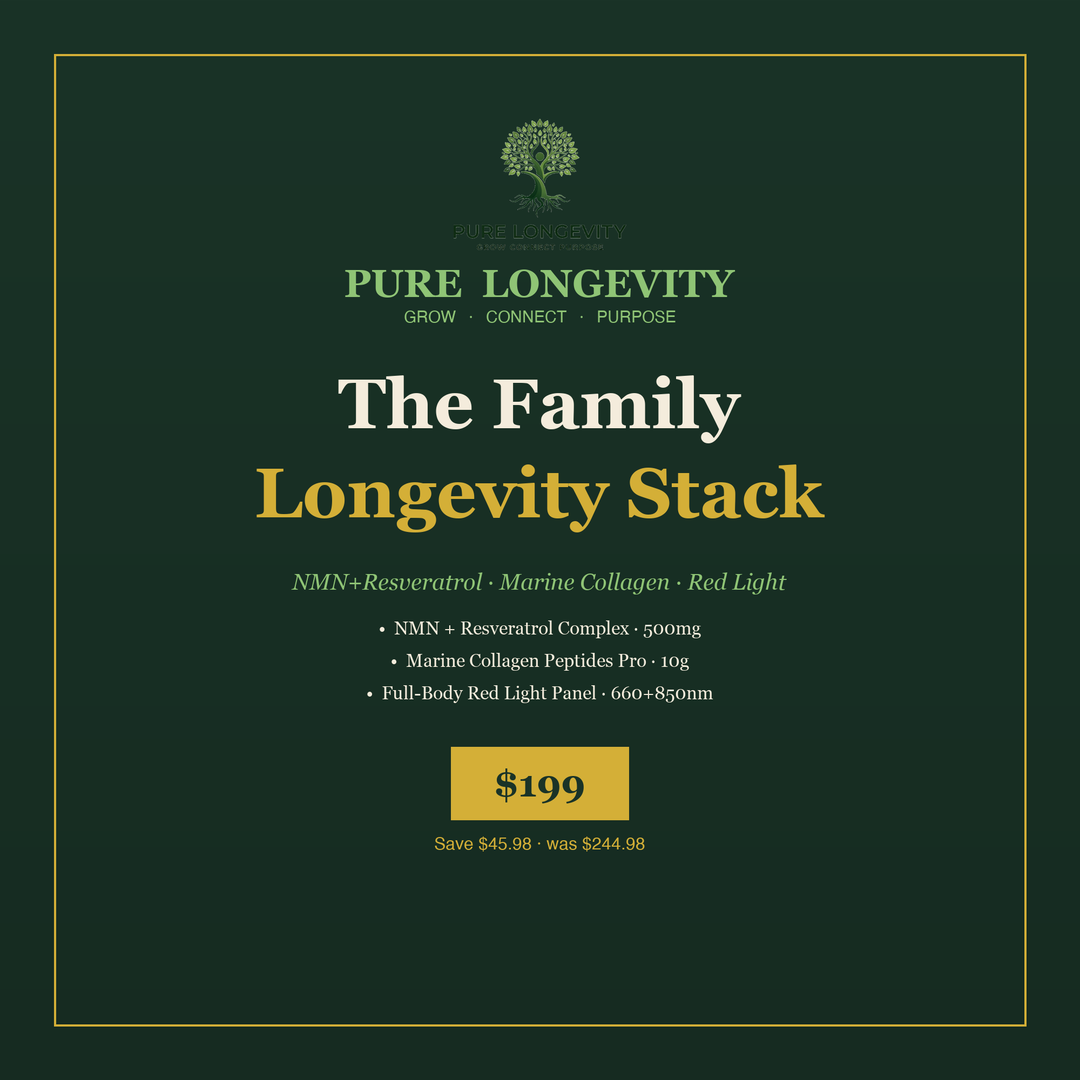 Family Longevity Stack — NMN+Resveratrol, Marine Collagen, Red Light Therapy Panel bundle