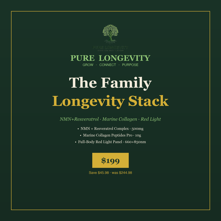 Family Longevity Stack — NMN+Resveratrol, Marine Collagen, Red Light Therapy Panel bundle